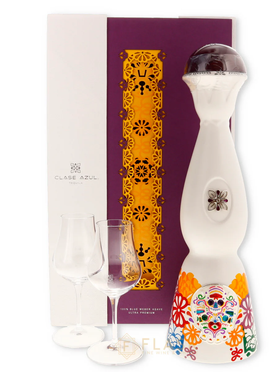 Clase Azul Dia de Los Muertos Colores Collector Box Set With Glasses 2022 Tequila Anejo 1 Liter