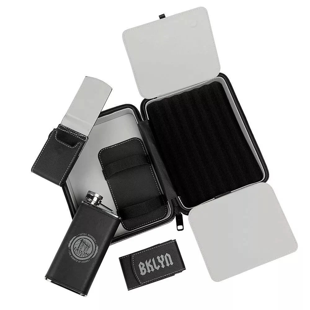 Drew Estate Black Leather Cigar Case with Flask - Image 2