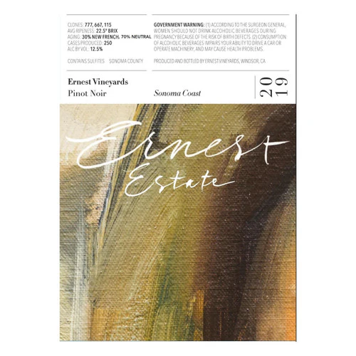 Ernest Vineyards 2019 Pinot Noir Cleary Freestone Ranch Sonoma Coast - Image 2