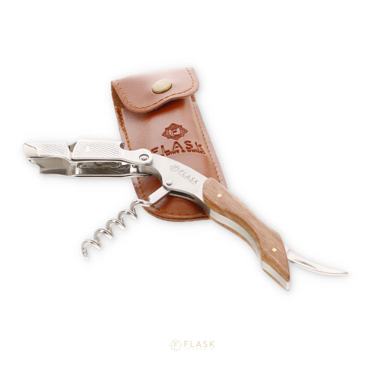 Flask Corkscrew with Leather Case - Image 2