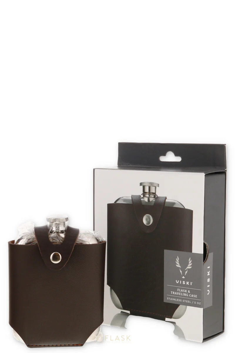 Harrison Flask with Traveling Case in Leather and Stainless