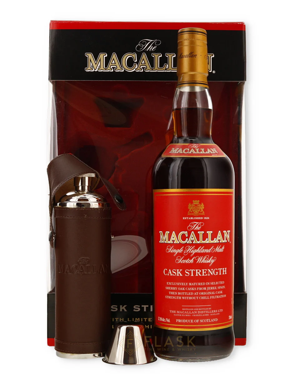 Macallan Cask Strength Red Label Gift Set With Luxury Hip Flask 750ml