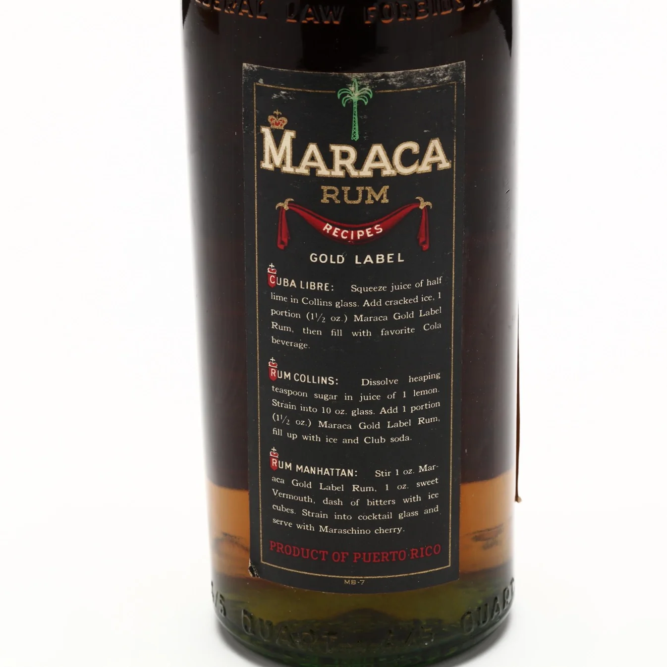 Maraca Gold Label Puerto Rican Vintage Rum Mayaguez Distilling Company 1946 - Image 4
