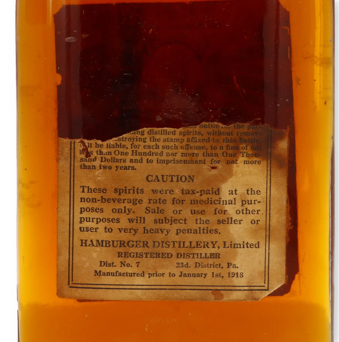 Old Bridgeport Monongahela Prohibition Era Pure Rye Whiskey 1916-1924 / One Pint - Image 2