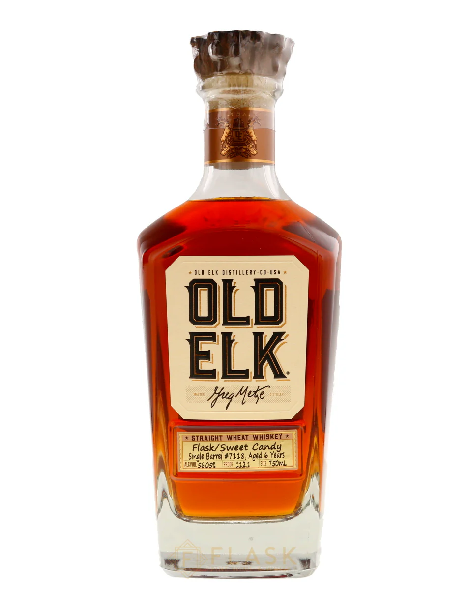 Old Elk Straight Wheat Whiskey Flask Exclusive "Sweet Candy" Single Barrel #7118 6Yr 112.1 Proof