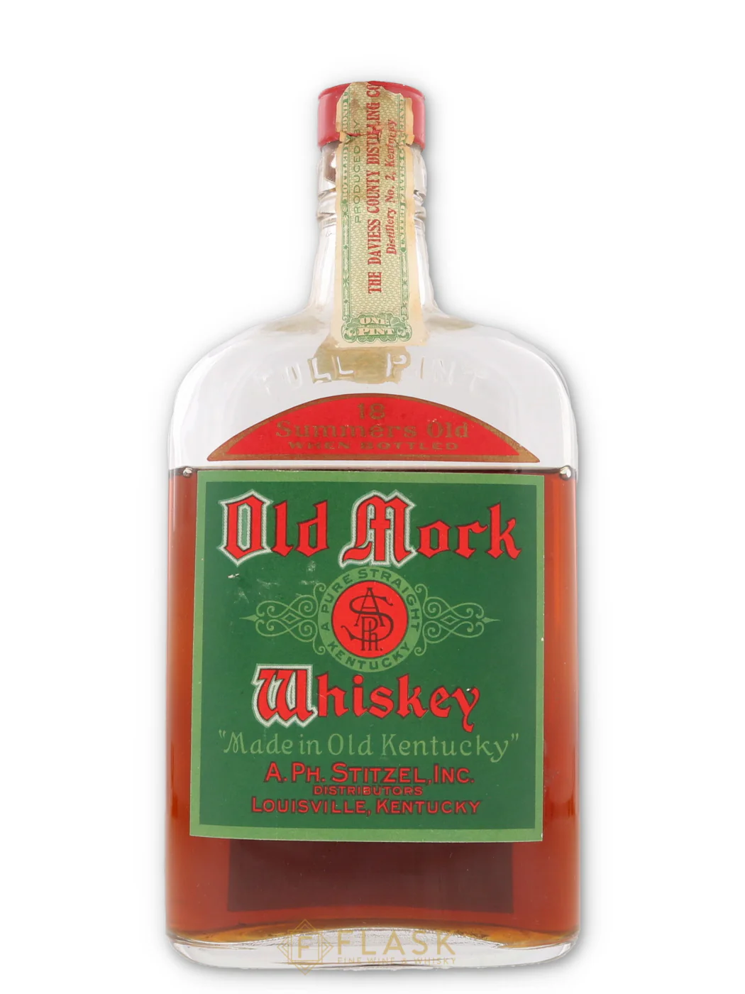 Old Mock PH Stitzel 18 Year Old Prohibition Bourbon Full Pint 1917