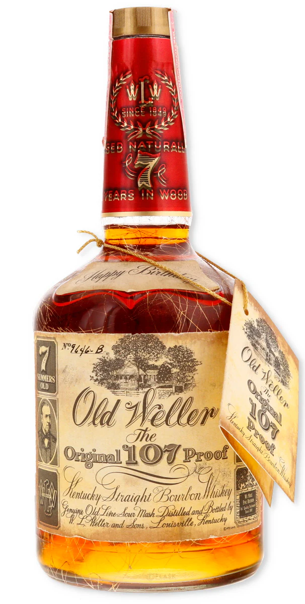 Old Weller Original 107 Proof 7 Year Old Bourbon 1980 Gold Vein / Stitzel Weller Happy Birthday