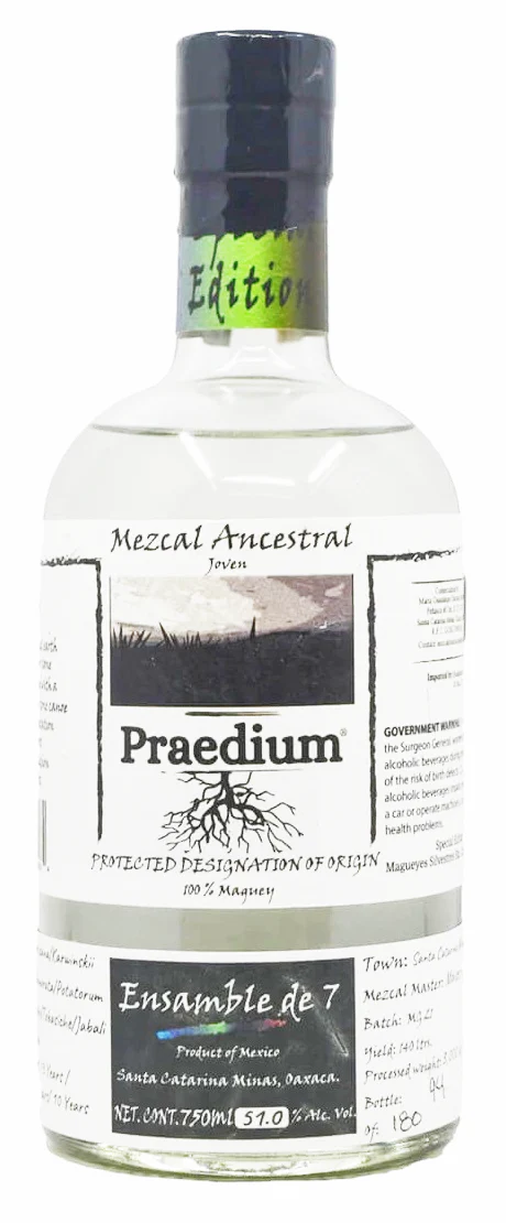 Praedium Enseble de 7 (seven agaves) special edicion ceremonial w/ Tobala, Tepeztate, Tripon, Jabali, Tobasiche, Aroqueno & Espadin 750ml