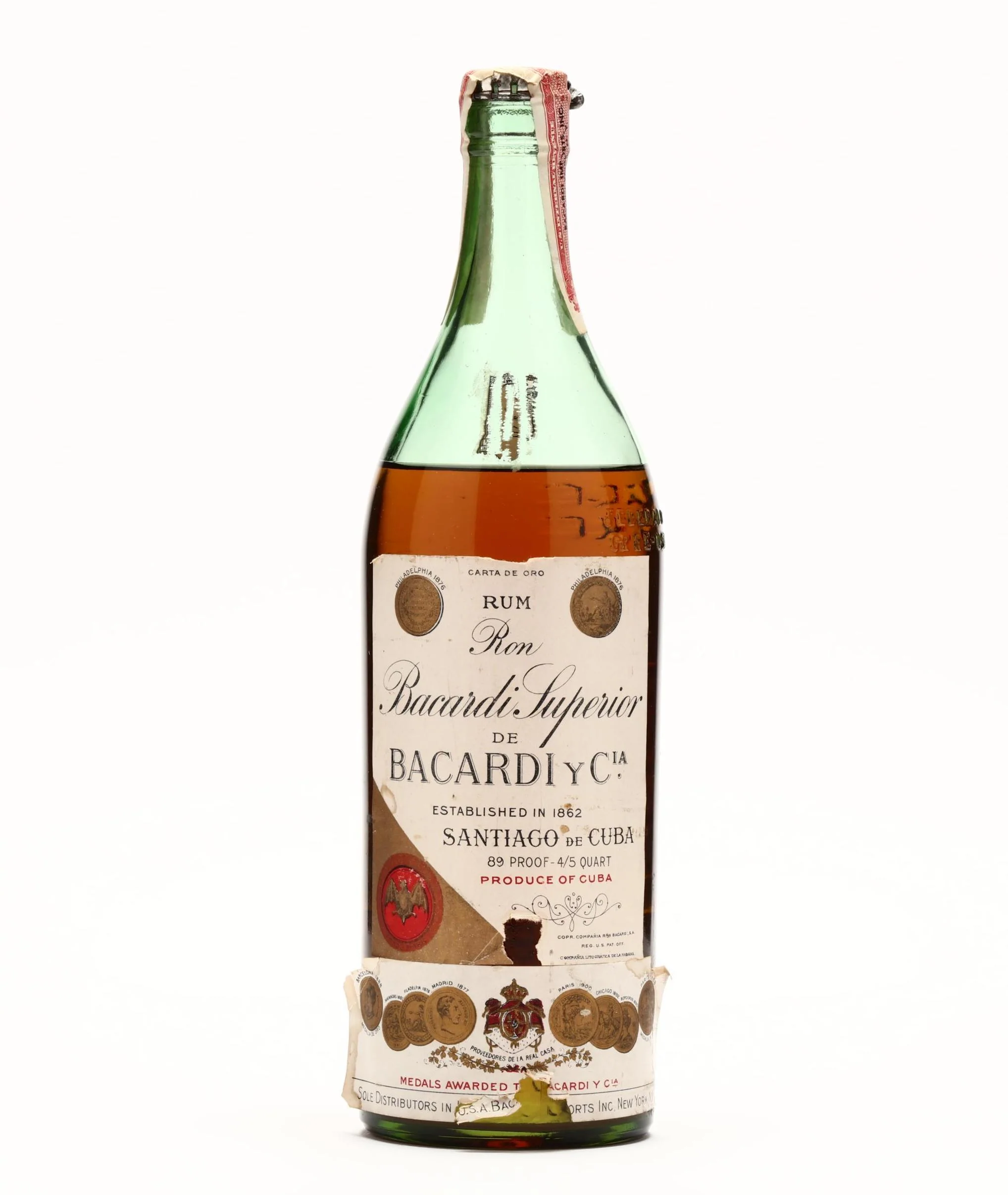 Ron Bacardi Superior Rum Carta de Oro Gold Pre Embargo US Import / 1940s