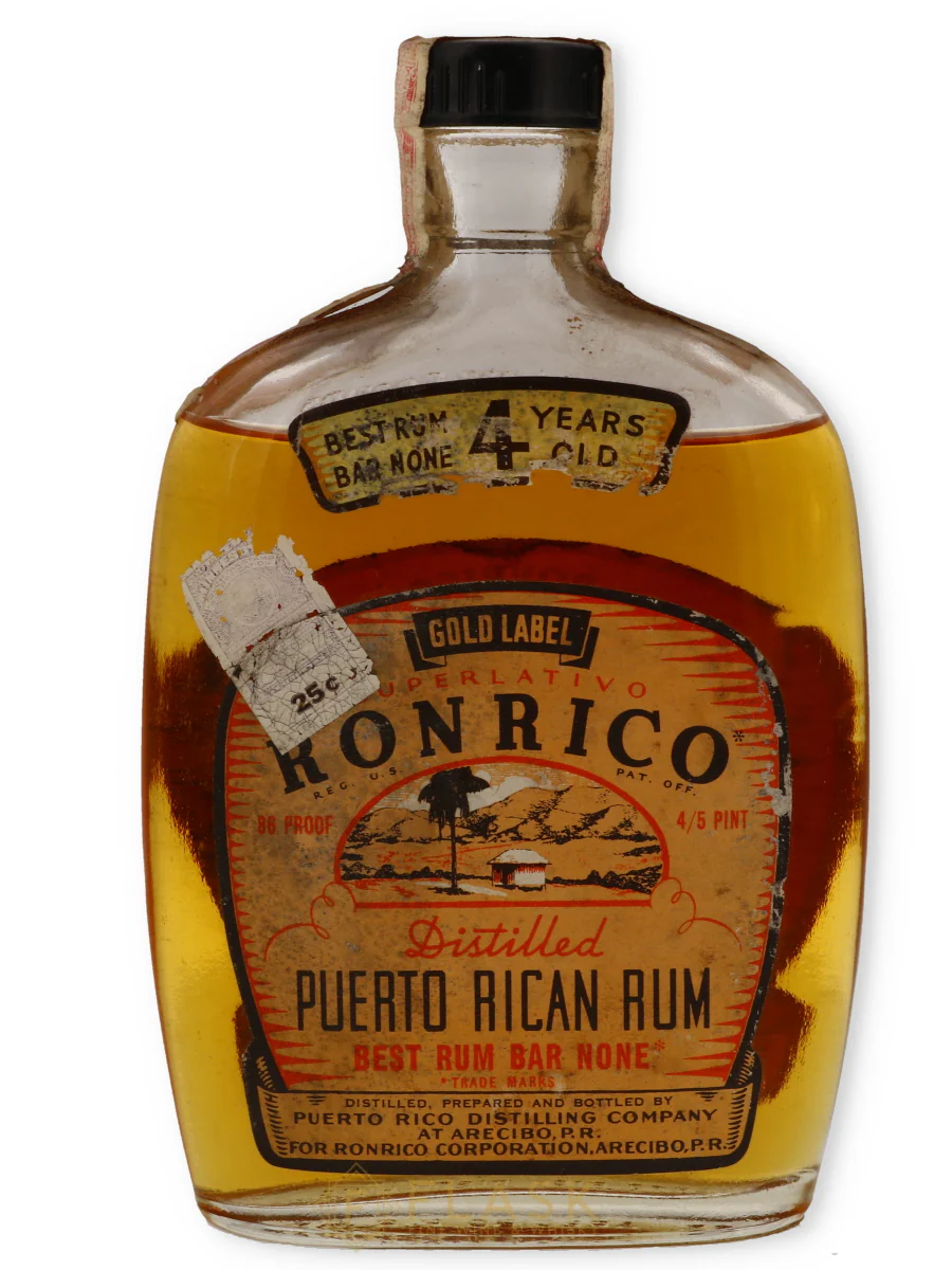 Ronrico Gold Label Puerto Rican Vintage Rum 4 Year Old 4/5 Pint 1953