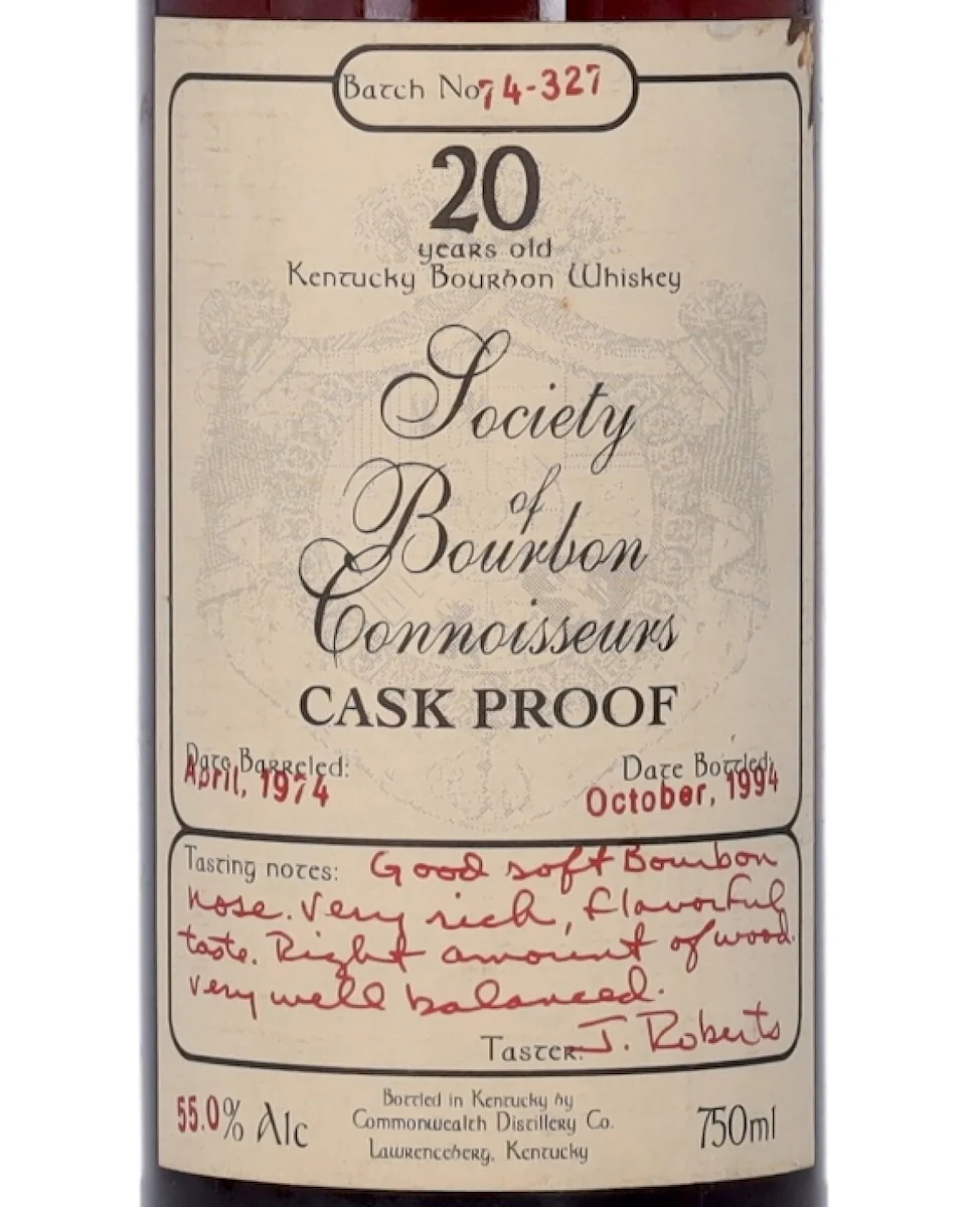 Society of Bourbon Connoisseurs 20 Year Old Cask Strength Bourbon 110 Proof 1974 (Old Commonwealth) - Image 2