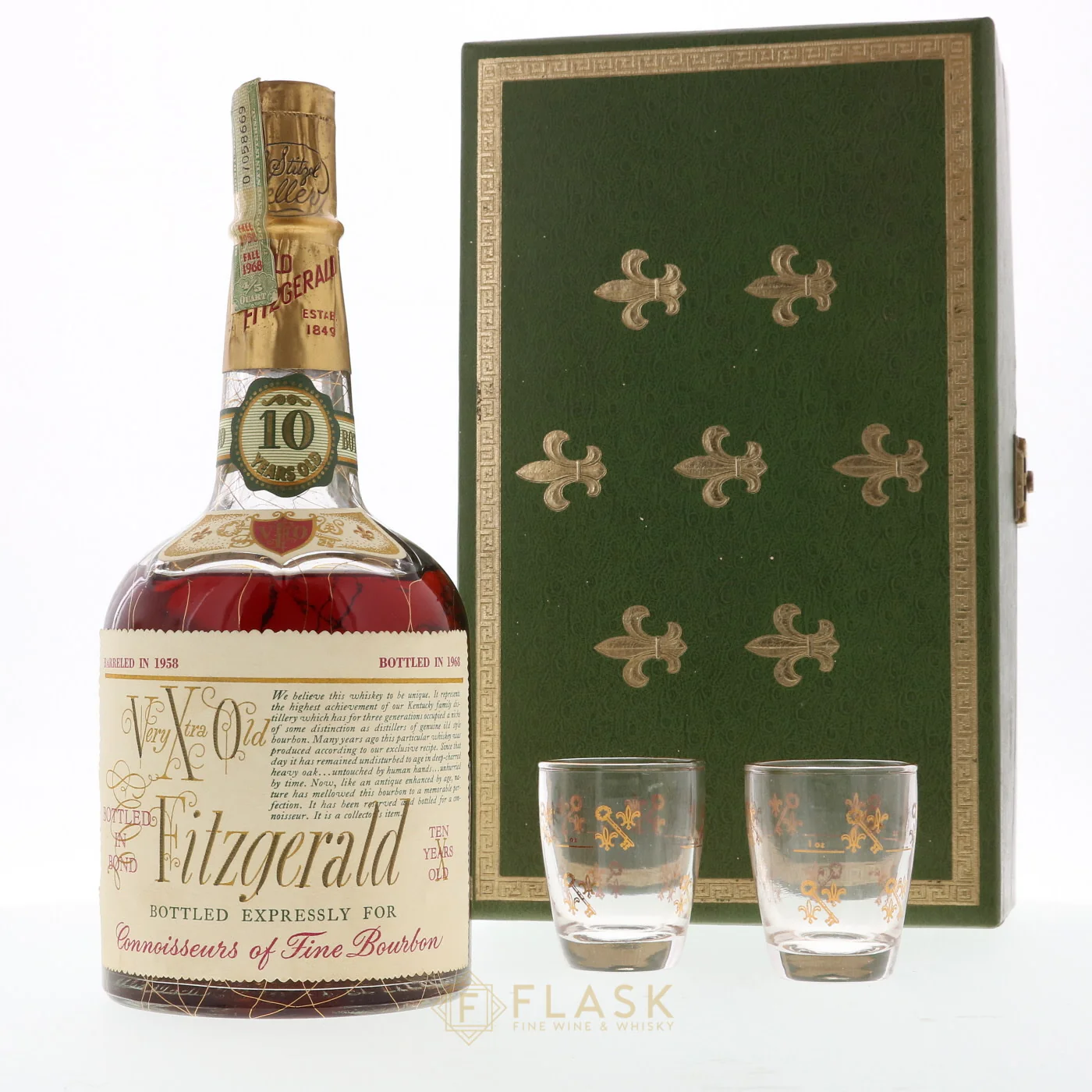Very Xtra Old Fitzgerald 1957 10 Year Old Bourbon Gift Set with Glasses 100 proof / Stitzel Weller